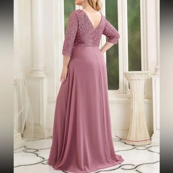 Plus sequin 3/4 sleeve Formal Prom Evening Party Wedding Dress - Picture 2 of 10